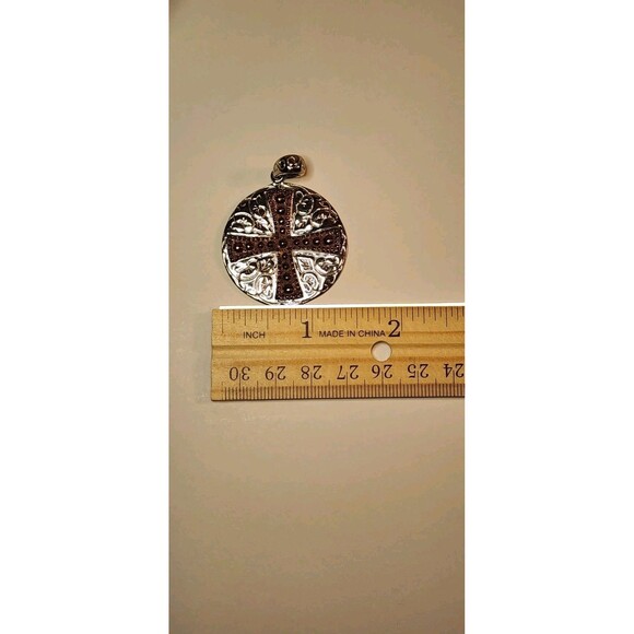 Jerusalem Cross Pendant Silver/Bronze Tone Vintage Cicular Medal Religious - Picture 6 of 9